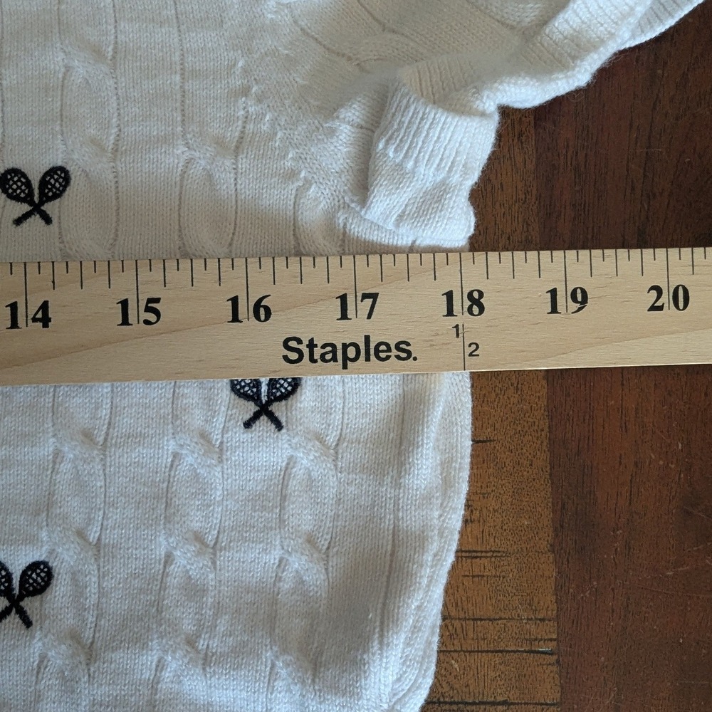 Talbots White Cable Knit Tennis Racket Embroidered Sweater Short Sleeve Preppy - Picture 4 of 7